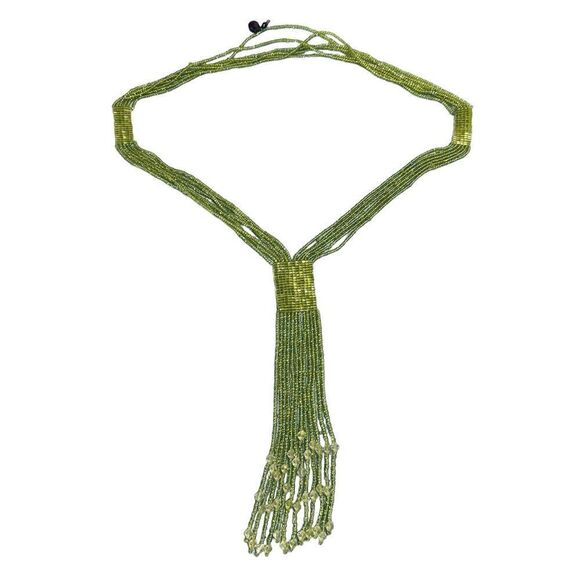 multi strand peridot Green and crystal beaded long necklace boho hippie style - Picture 8 of 11